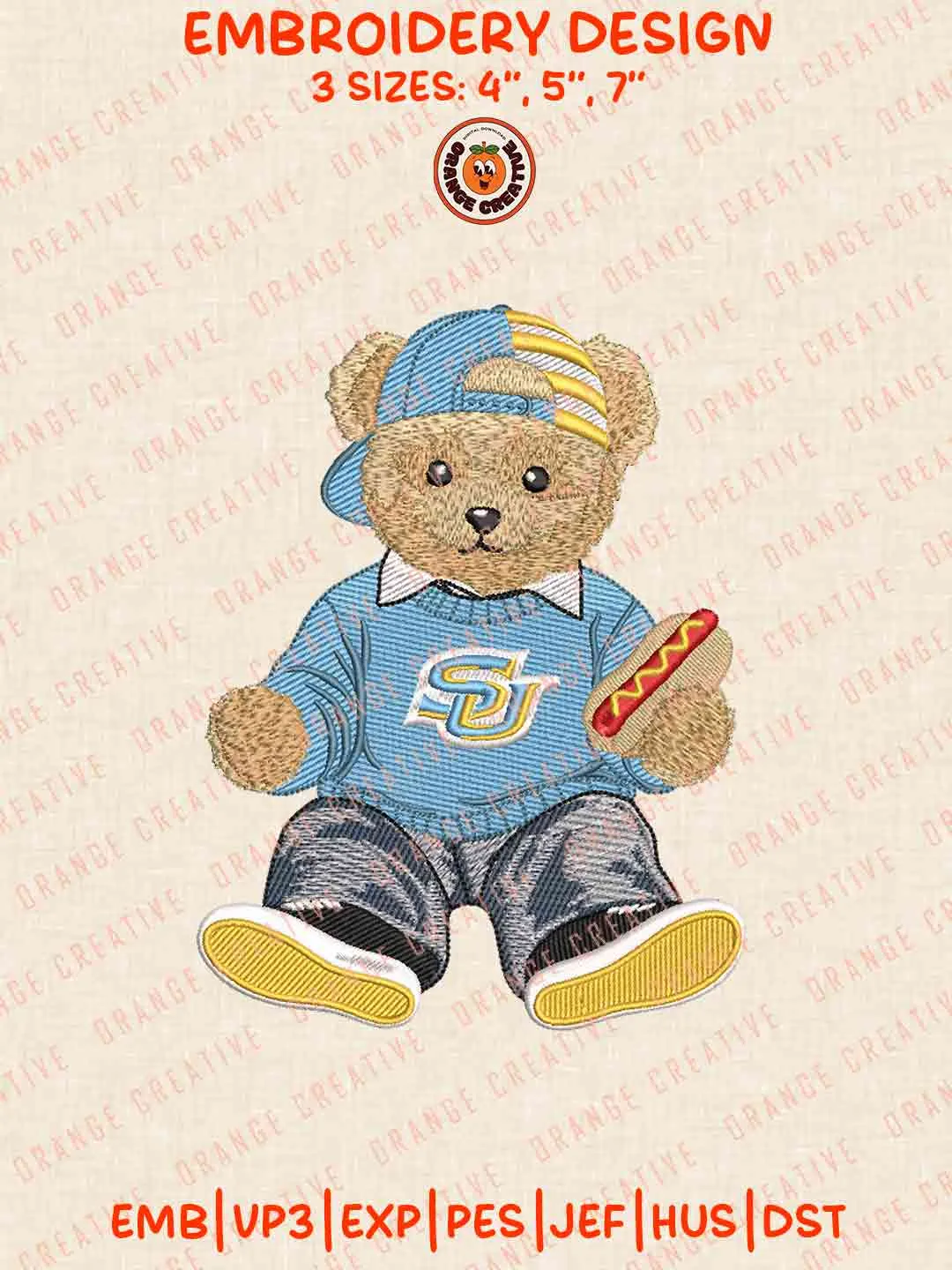 Southern Jaguar Teddy Bear Embroidery Design Files, Football Logos Embroidery Designs, Sport Machine Embroidery Files, 3 Sizes, Custom Sizes, Instant Download
