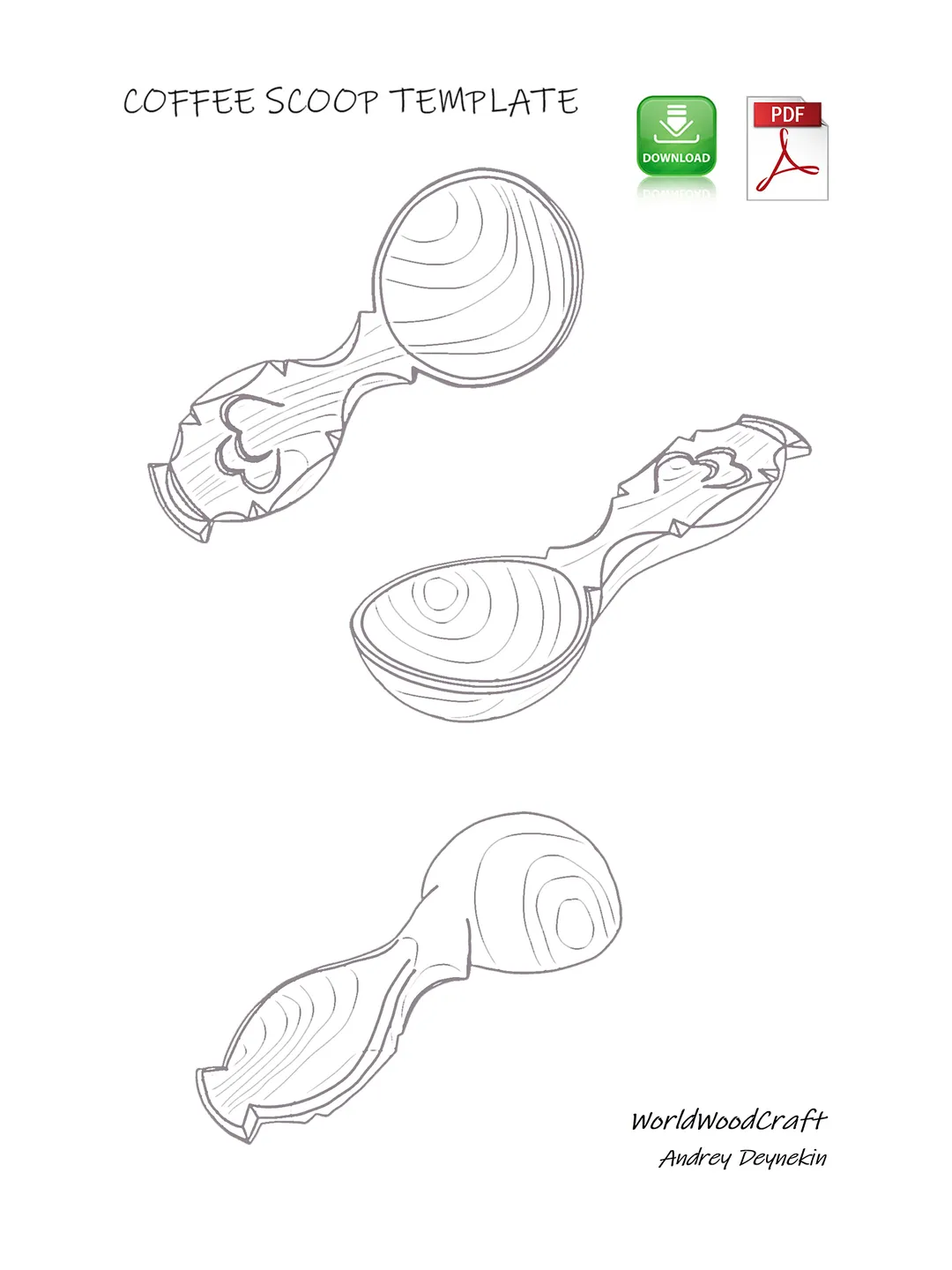 Wooden coffee scoop pattern, Printable template PDF, DIY scoop design ...