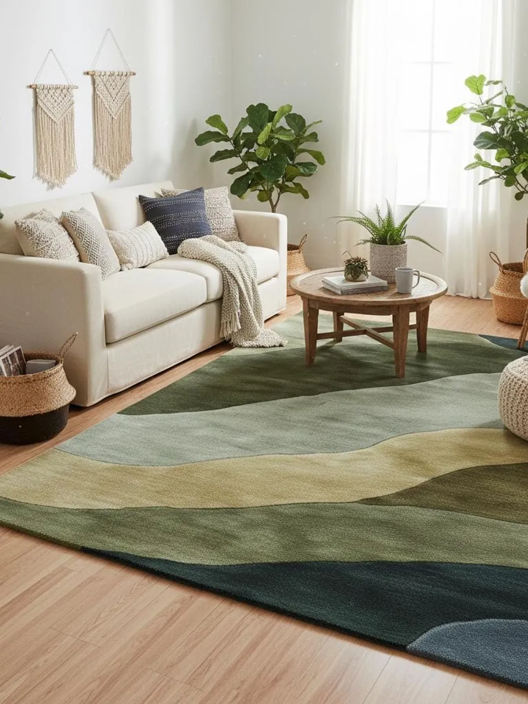 Landscape Rug Tuft Hand Tufted Wool Rug – Nature Inspired Green Modern Area Rug, Abstract ...