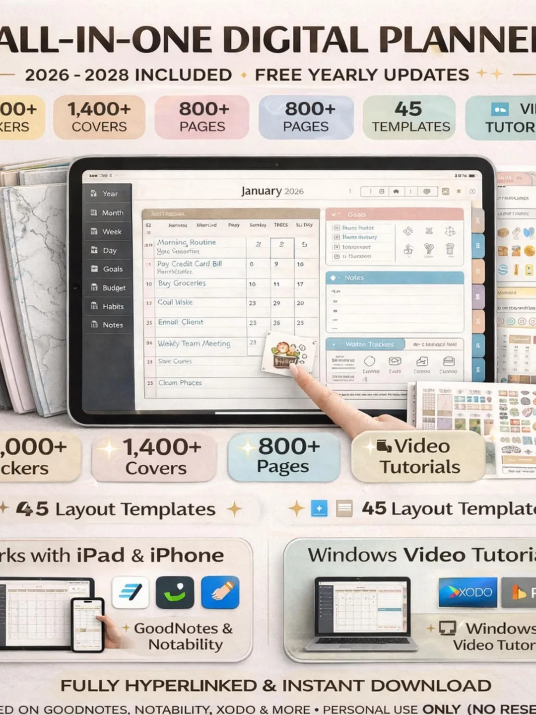 All In One Digital Planner 2026, 2027, 2028 Digital Planner, Digital ...