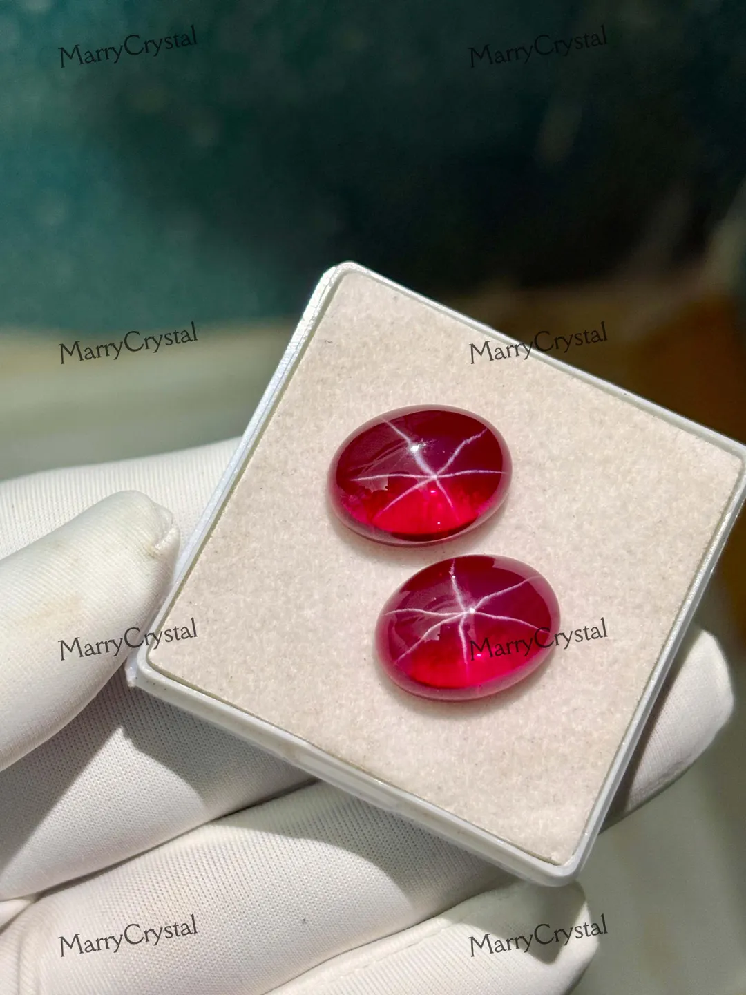 12 Carat 6 Star Ruby Lindy Star Oval Cabochon Ring Size Synthetic Loose ...