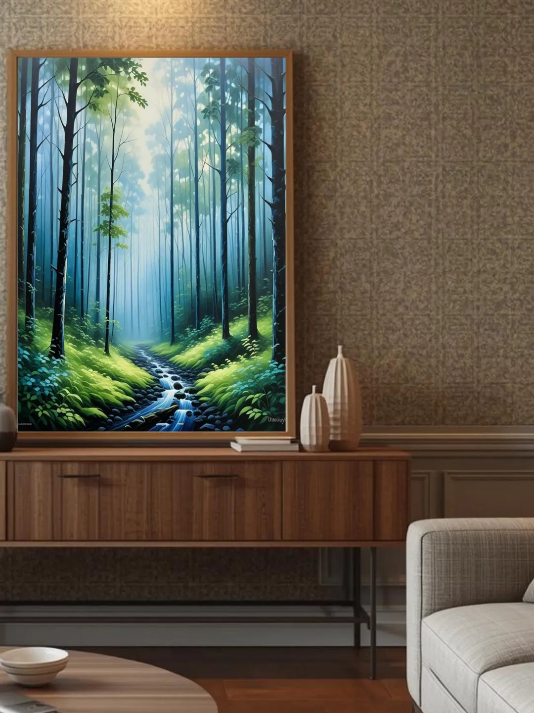 Misty Forest Landscape Print, Woodland Wall Art (Digital Download)
