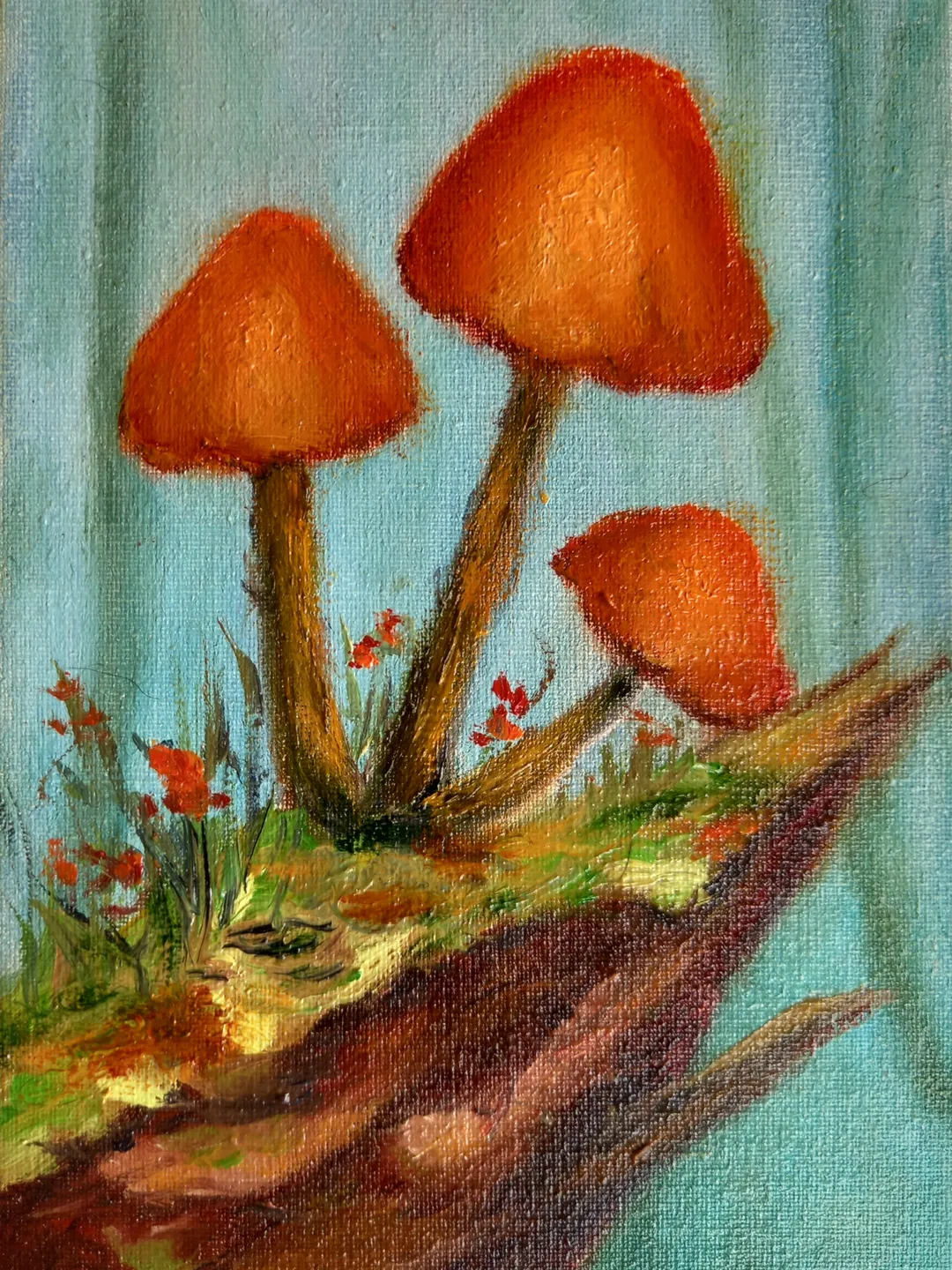 Mushrooms original oil painting 10x15 cm in a frame