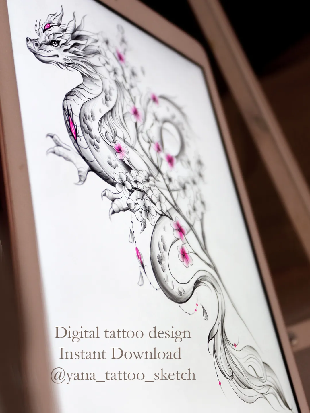 Dragon Tattoo Design Сherry Blossom Tattoo Idea Sketch Stencil, Instant  download PDF, JPG, image size:1080x1440