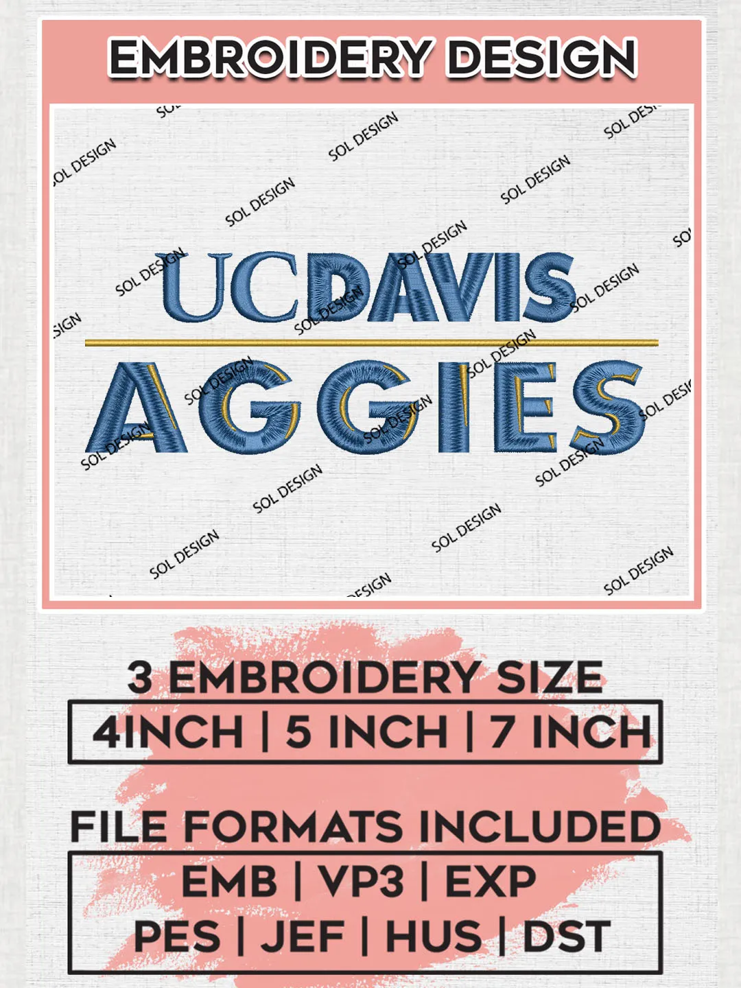 UC Davis Aggies Football Team Writing Logo Embroidery Design Files, NCAA UC Davis Aggies Machine Embroidery, NCAA Teams, Game Day, 3 sizes, NCAA Machine embroidery designs, Digital Download