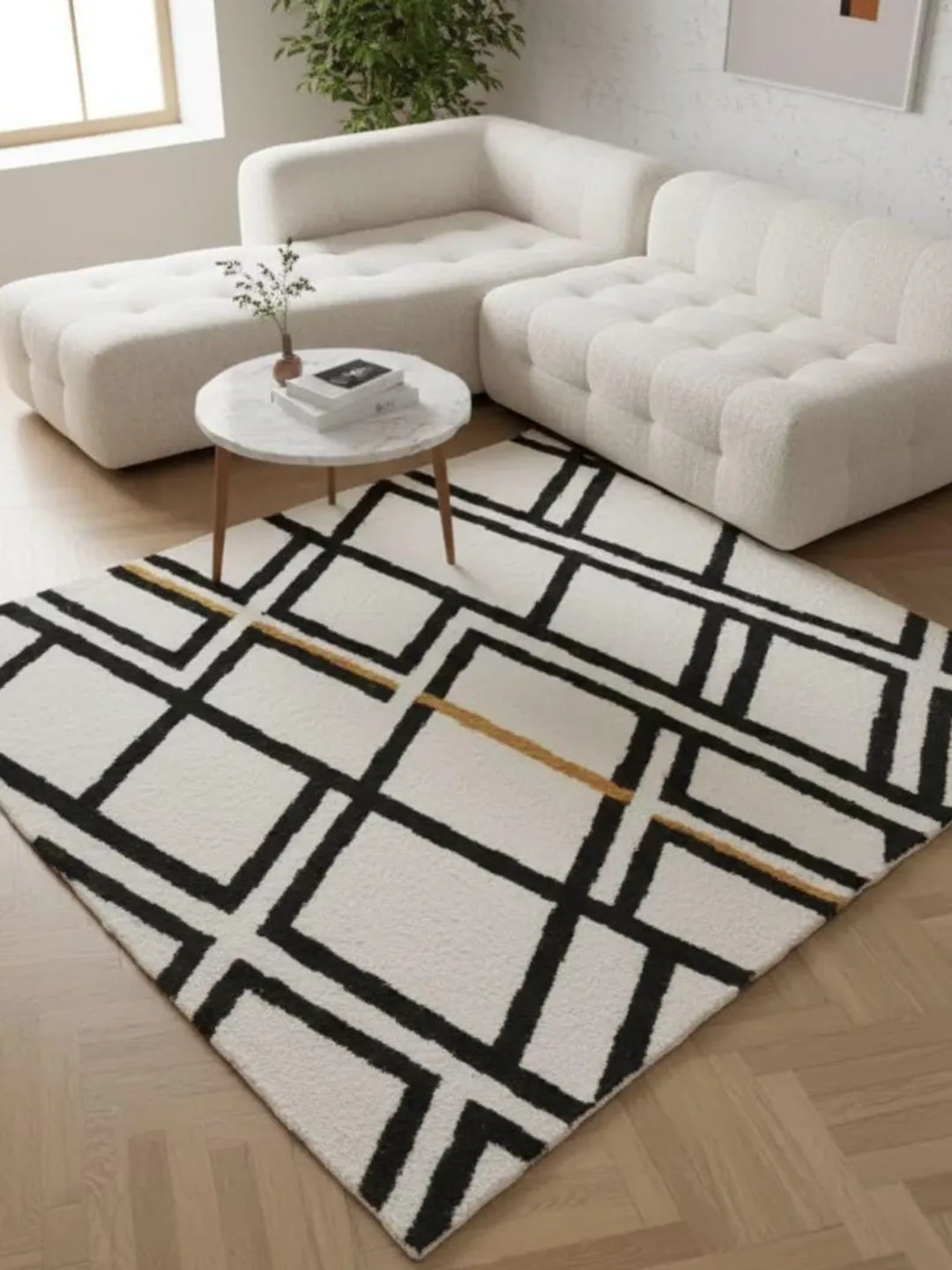 Hand-Tufted Wool Area Rug, Modern Geometric Arch Design.