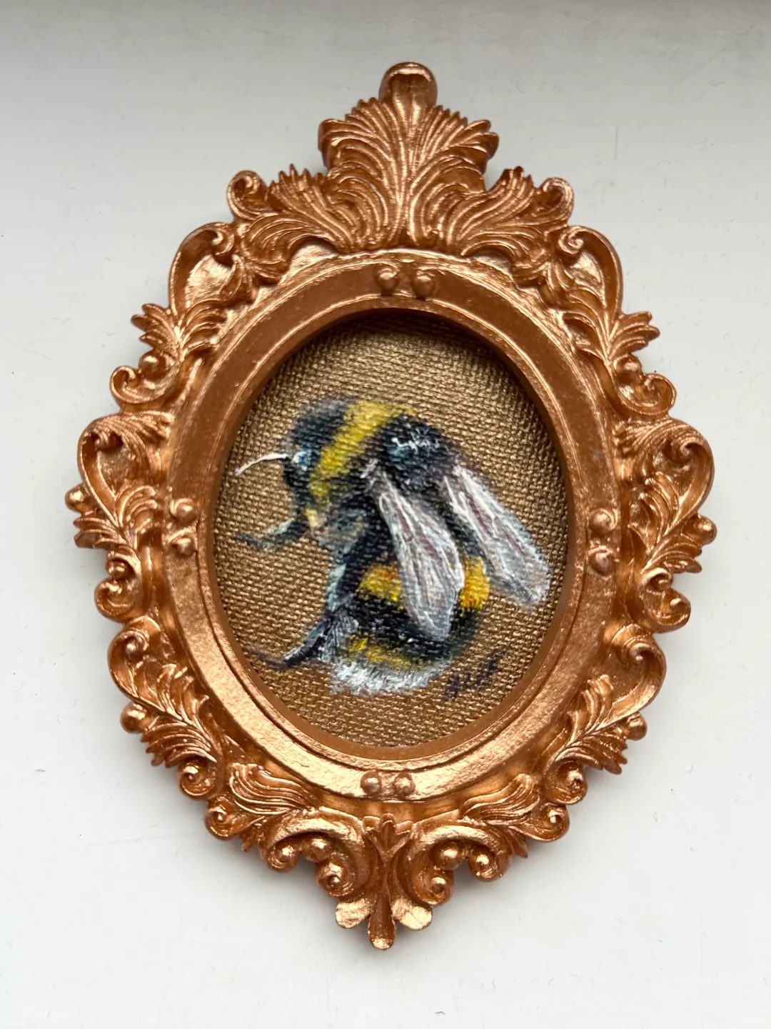 Framed Bumblebee Oil Painting Original Entomology Art Bee Painting Oval ...