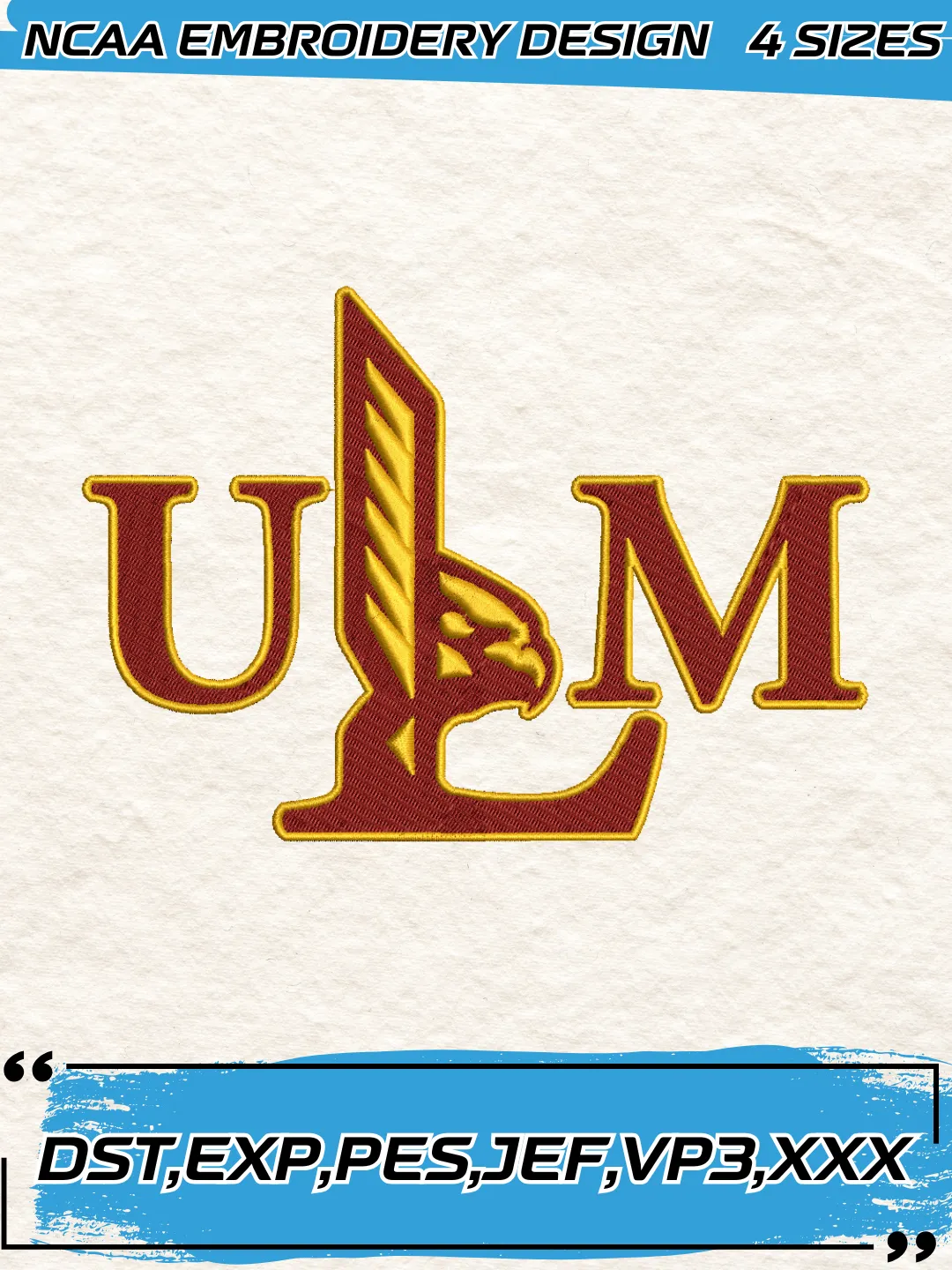 Louisiana-Monroe Warhawks Logo Embroidery Design,NCAA Logo Embroidery Design,Machine Embroidery Design File,4 Sizes, Digital Download