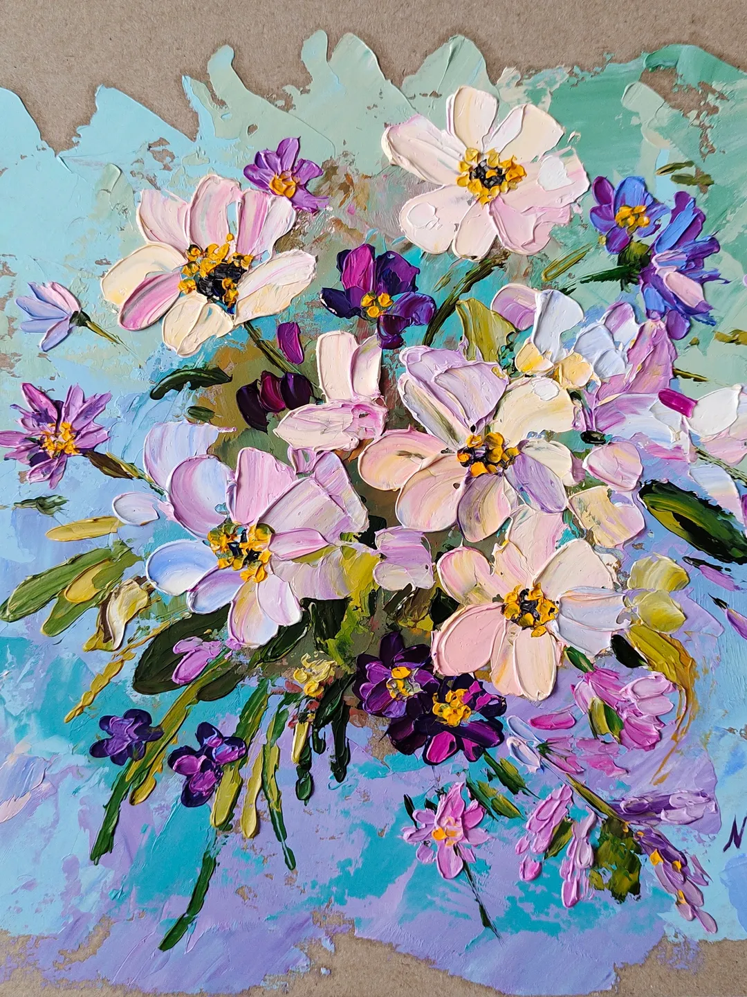 Floral painting Flower Original Art 10 by 10 inches impasto artwork oil painting art by Natalia Plotnikova