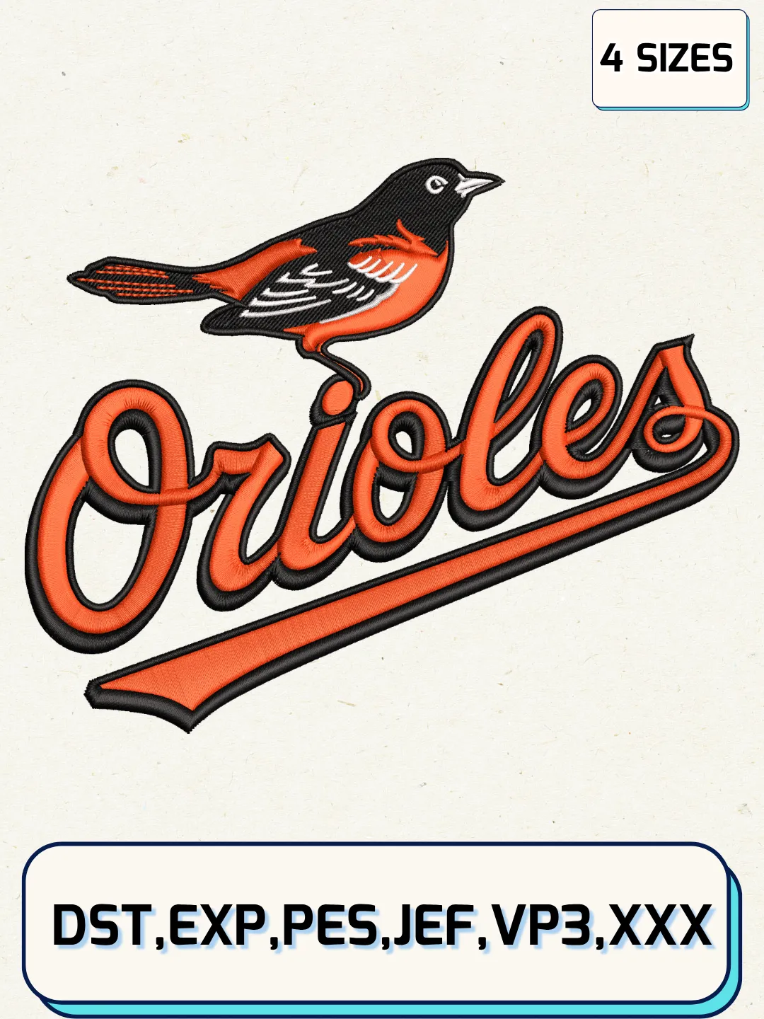 Baltimore Orioles Alternate Logo Embroidery Design Files,MLB Logo Embroidery Designs,Machine Embroidery Files,4 Sizes