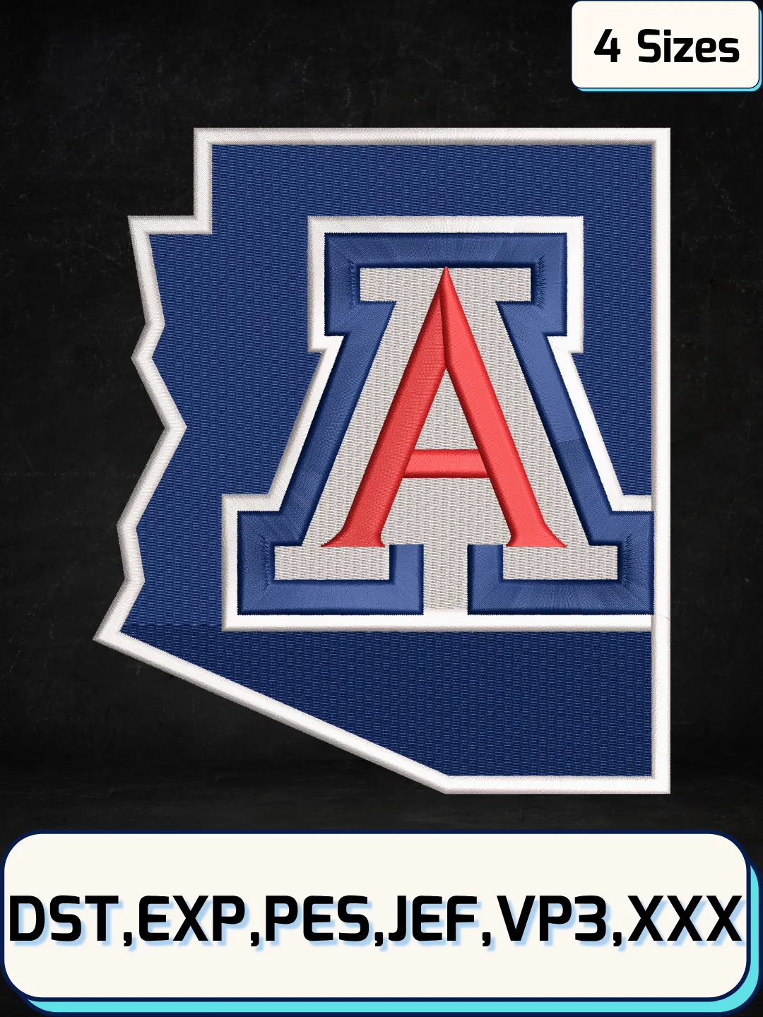 Arizona Wildcats Secondary Logo Embroidery Design Files, NCAA Logos Embroidery Designs, Machine Embroidery Files, 4 Sizes