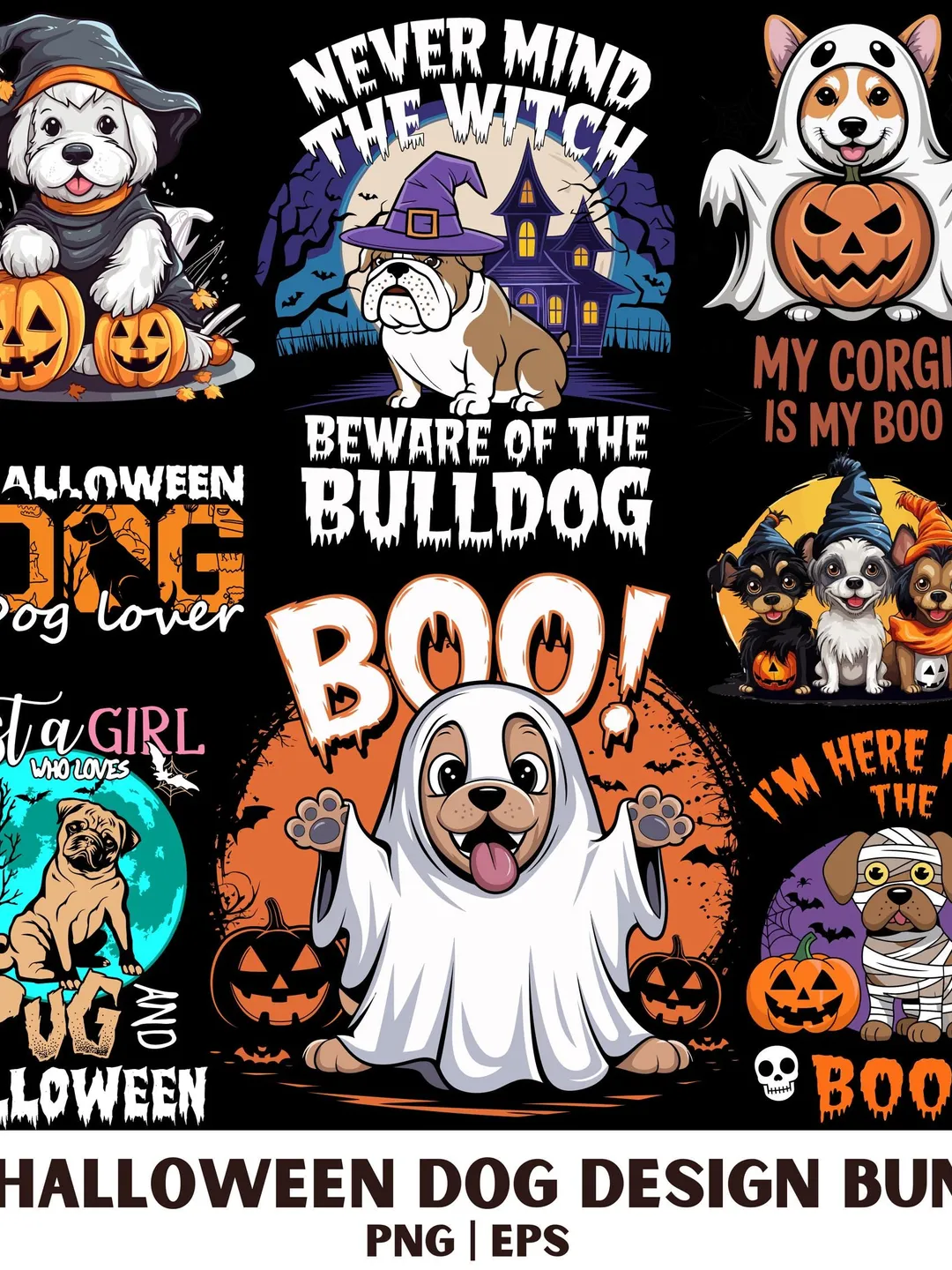 Halloween Dog PNG Bundle: Spooky Ghost Dog Shirt Designs (Digital Download)