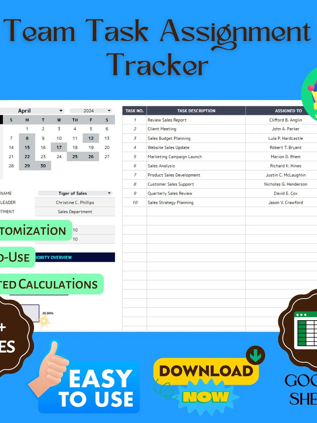 Team Task Assignment Tracker Template, Editable Google Sheets, Project ...