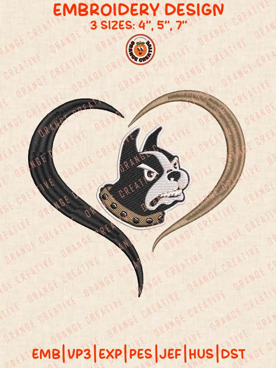 Wofford Terrier Heart Embroidery Design Files, Football Logos Embroidery Designs, Sport Machine Embroidery Files, 3 Sizes, Custom Sizes, Instant Download
