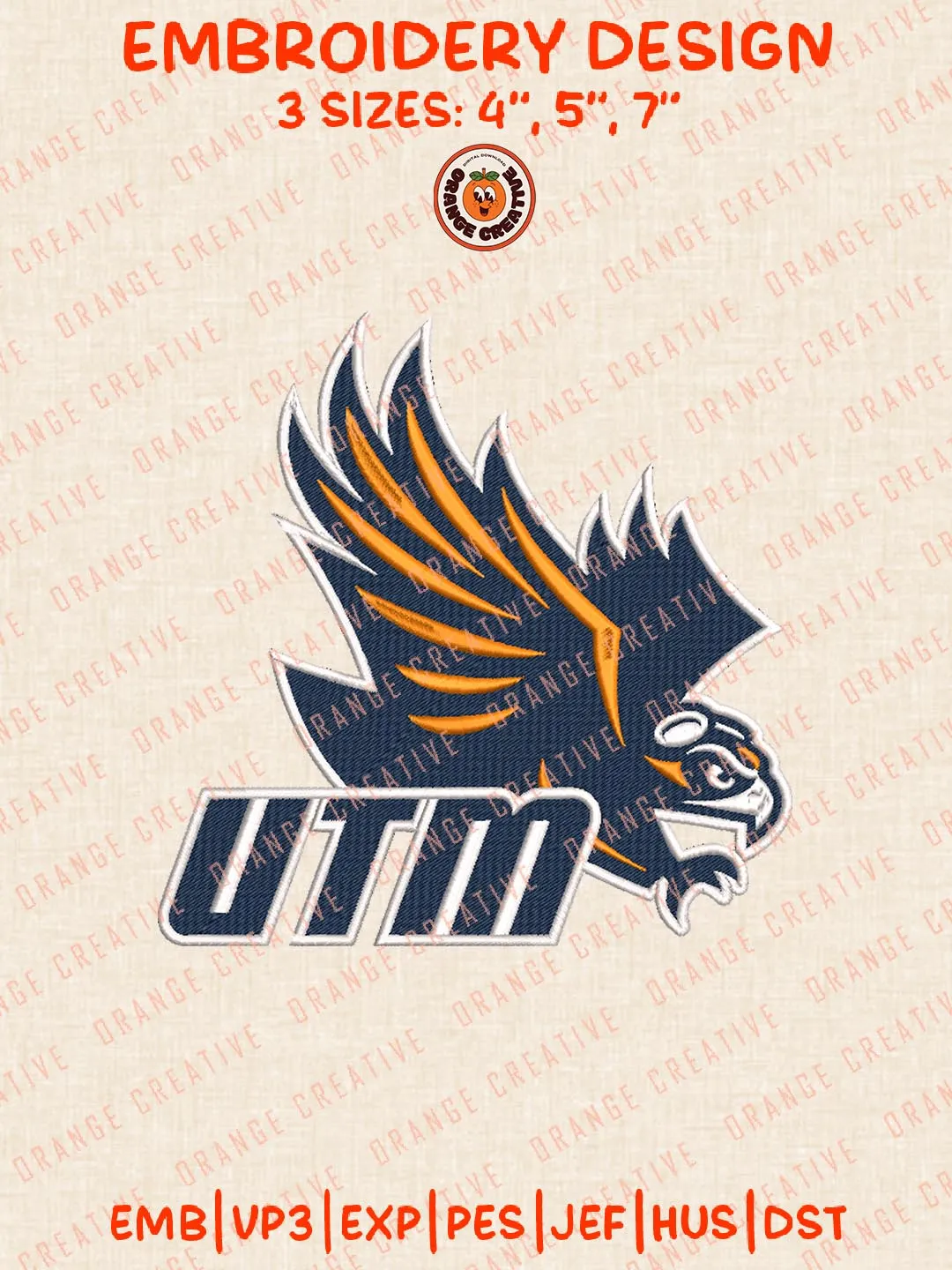 UTM Skyhawks Logo Embroidery Design Files, NCAA Logos Embroidery Designs, NCAA UT Martin Skyhawks Machine Embroidery Files, 3 Sizes, Custom Sizes, Instant Download