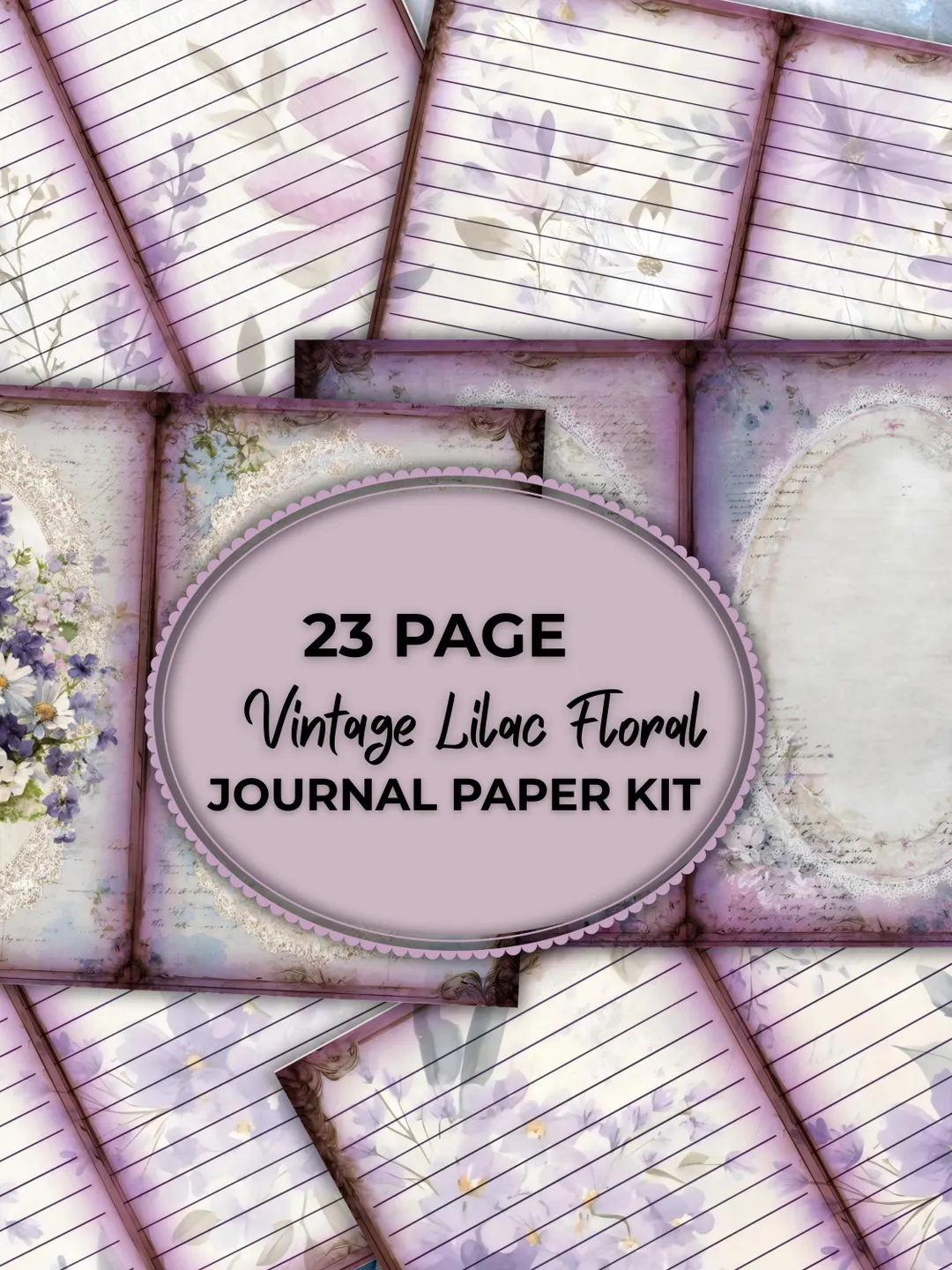 Lilac Floral Lined Journal Pages, Printable Junk Journal Kit, Vintage ...