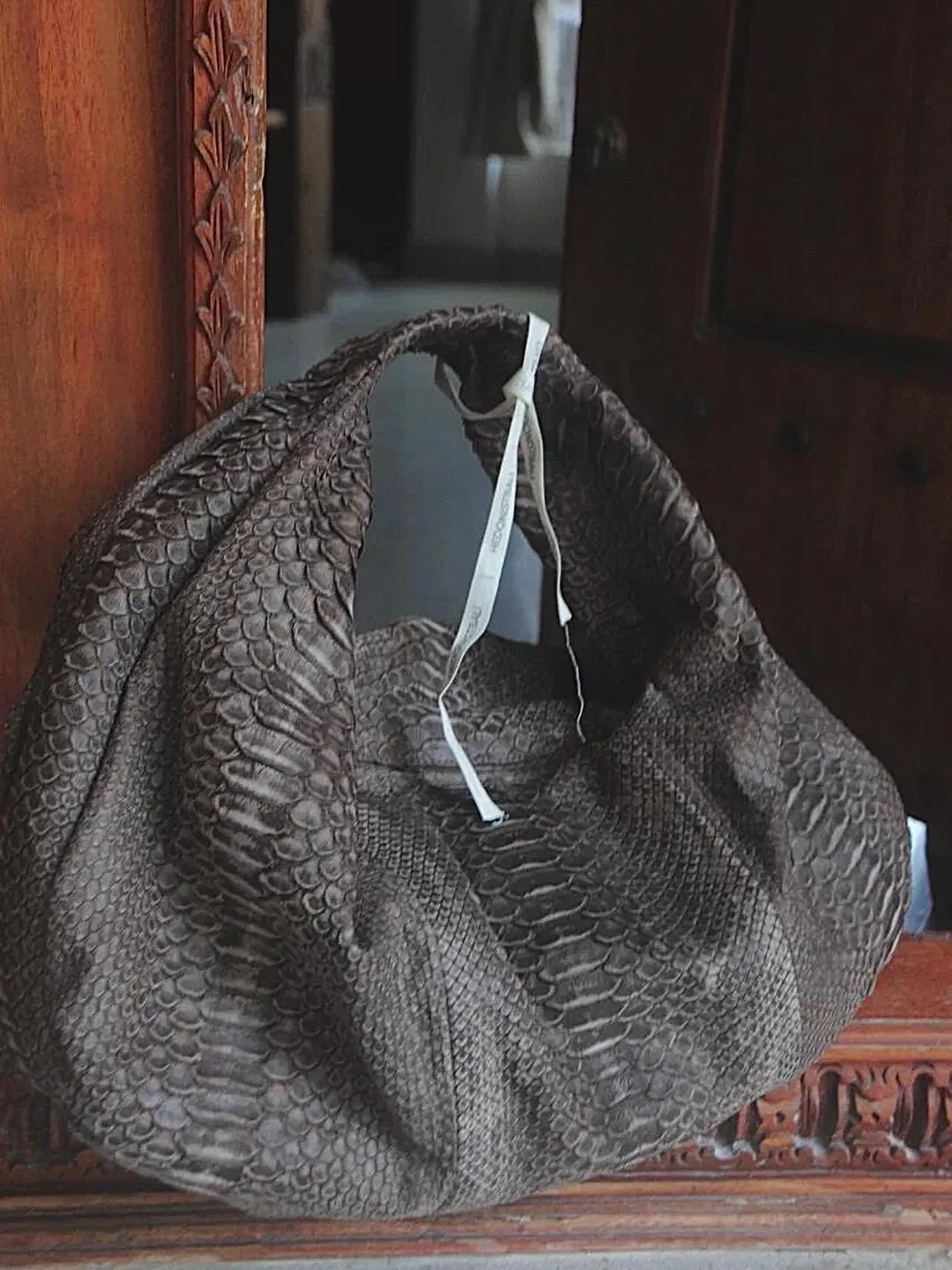 Genuine python skin soft hobo grey bag