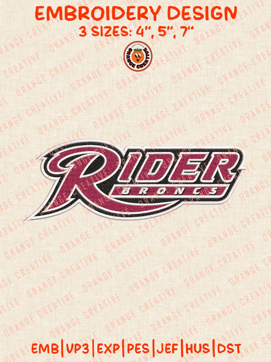 Rider Broncs Wordmark Logo Embroidery Files, NCAA Rider Broncs Team Embroidery Designs, Rider Broncs Football Team Machine Embroidery Files, NCAA Machine Embroidery, Digital Download