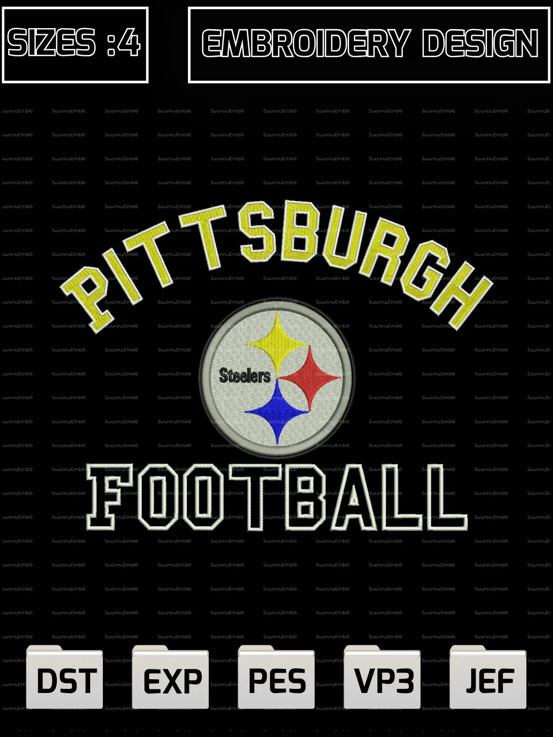 Pittsburgh Steelers Logo Embroidery Design,NFL Logos Embroidery Design,NFL Teams, Machine Embroidery Design File,4 Sizes, Digital Download