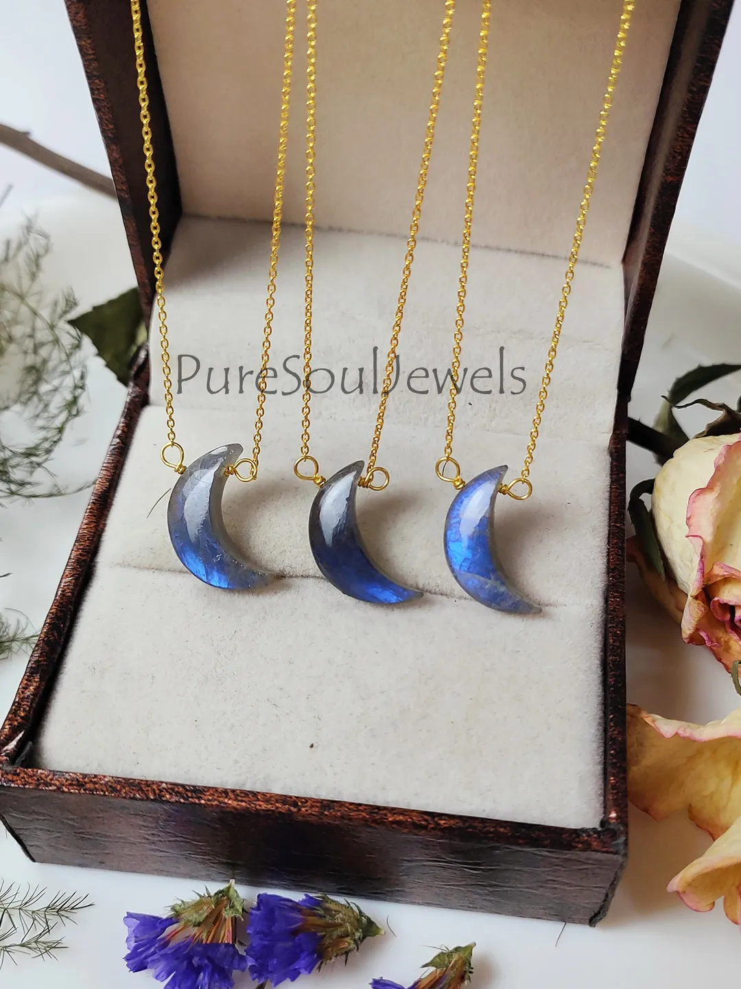 Labradorite Crescent Moon Necklace: Sterling Silver Boho Pendant