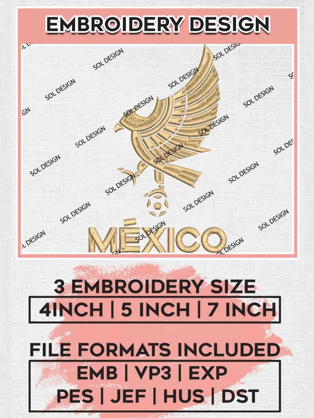 El Tricolor Football Logo Embroidery Designs, El Tri Team Logo Embroidery files, Mexico National Football Team, Machine embroidery designs, Digital Download