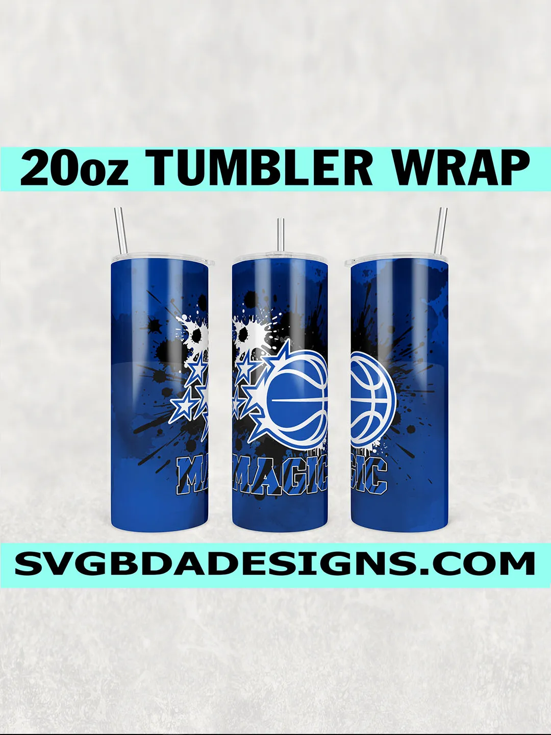 Orlando Magic 20oz Tumbler Wrap PNG, Basketball Paint Splatter Design