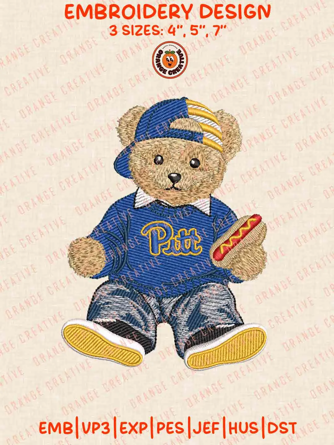 Cute Teddy Bear Pittsburgh Panthers Logo Embroidery Files, NCAA Team Embroidery Design, Machine Embroidery Design File, 4 Sizes, Custom Size, Digital Download