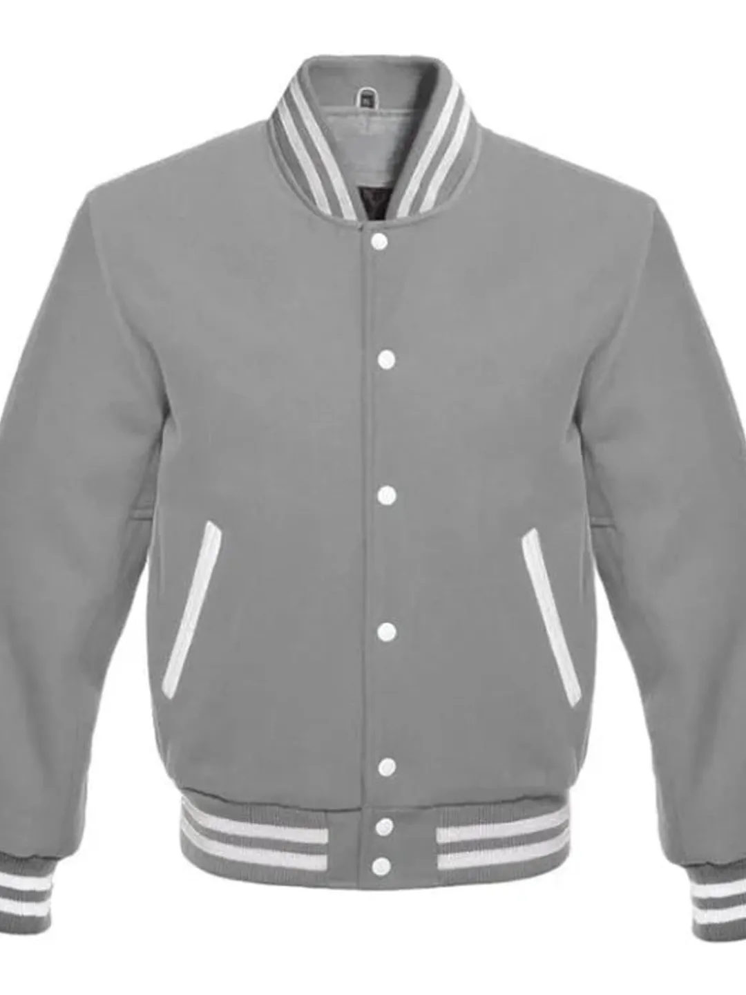 GREY ALL WOOL VARSITY JACKET