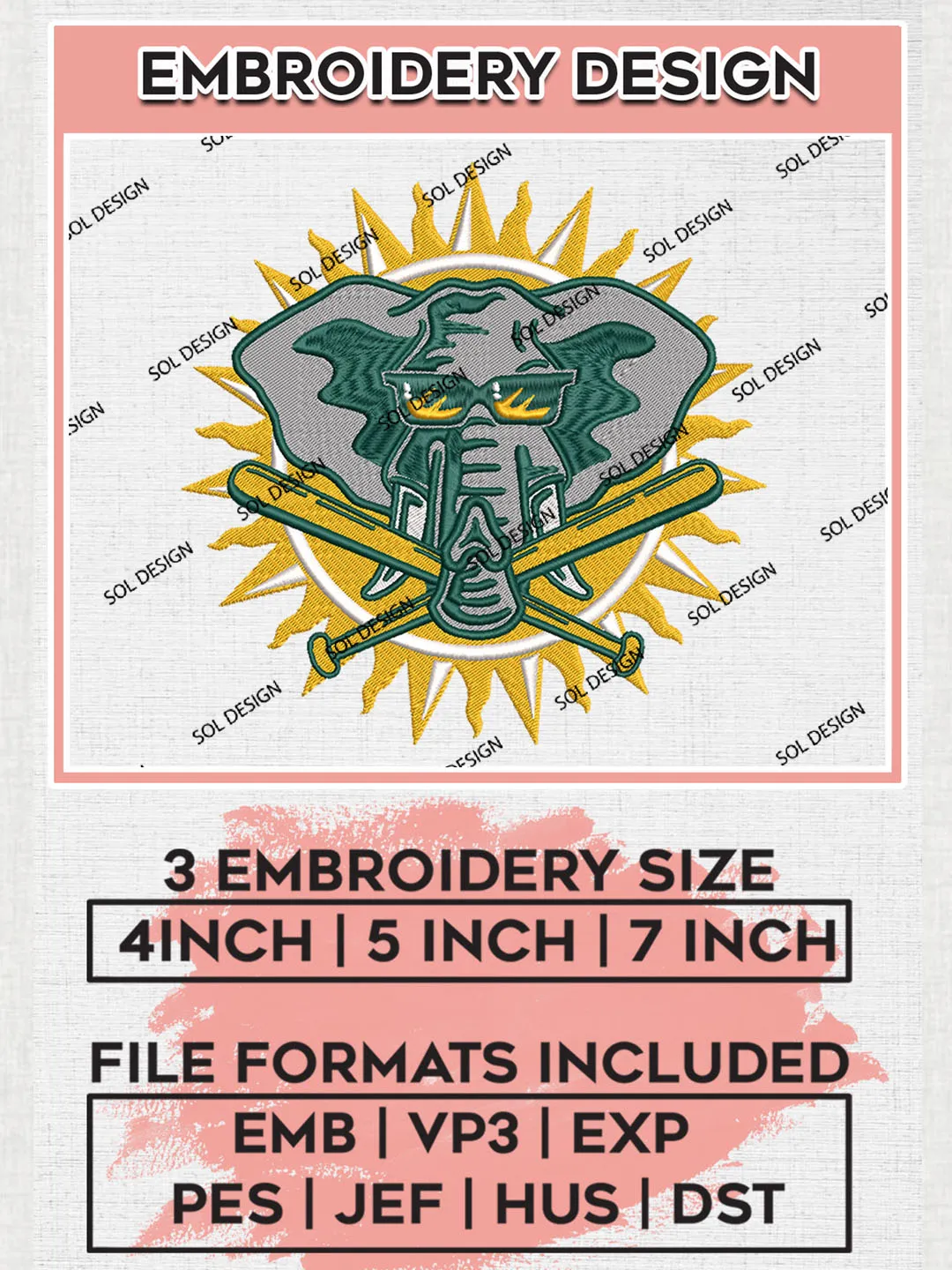 Oakland Athletics Machine Embroidery Design Files, MLB Oakland Athletics Team Embroidery, MLB Teams, 3 sizes, MLB Machine embroidery designs, Digital Download