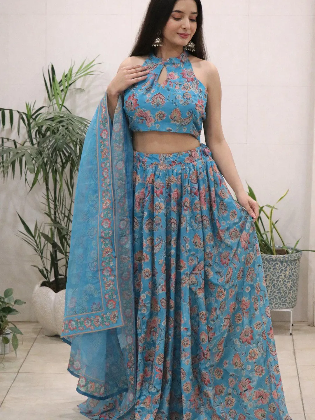 floral party wear indian dresses Floral Print Organza Gown: Handmade Indian Wedding Outfit
