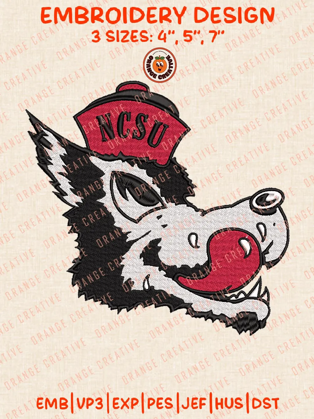 NC State Wolfpack Head Mascot Embroidery Design Files, NCAA Logos Embroidery Designs, NCAA NC State Machine Embroidery Files, 3 Sizes, Custom Sizes, Instant Download