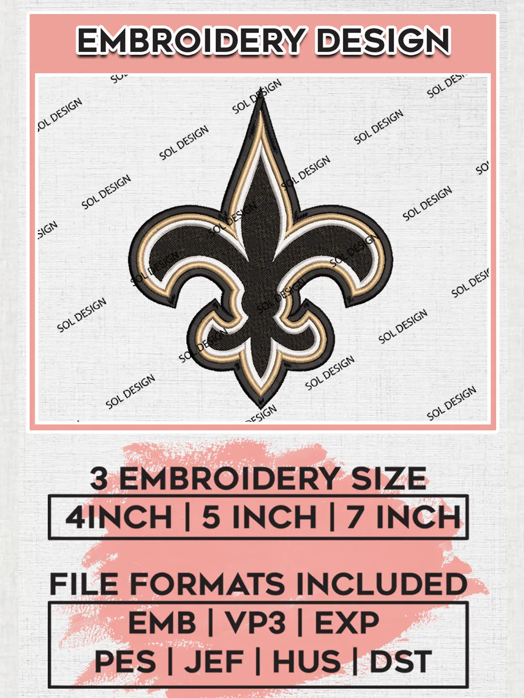 New Orleans Saints Embroidery Design Files, NFL Saints, NFL Embroidery Designs, NFL New Orleans Saints Machine Embroidery Design, Digital Download