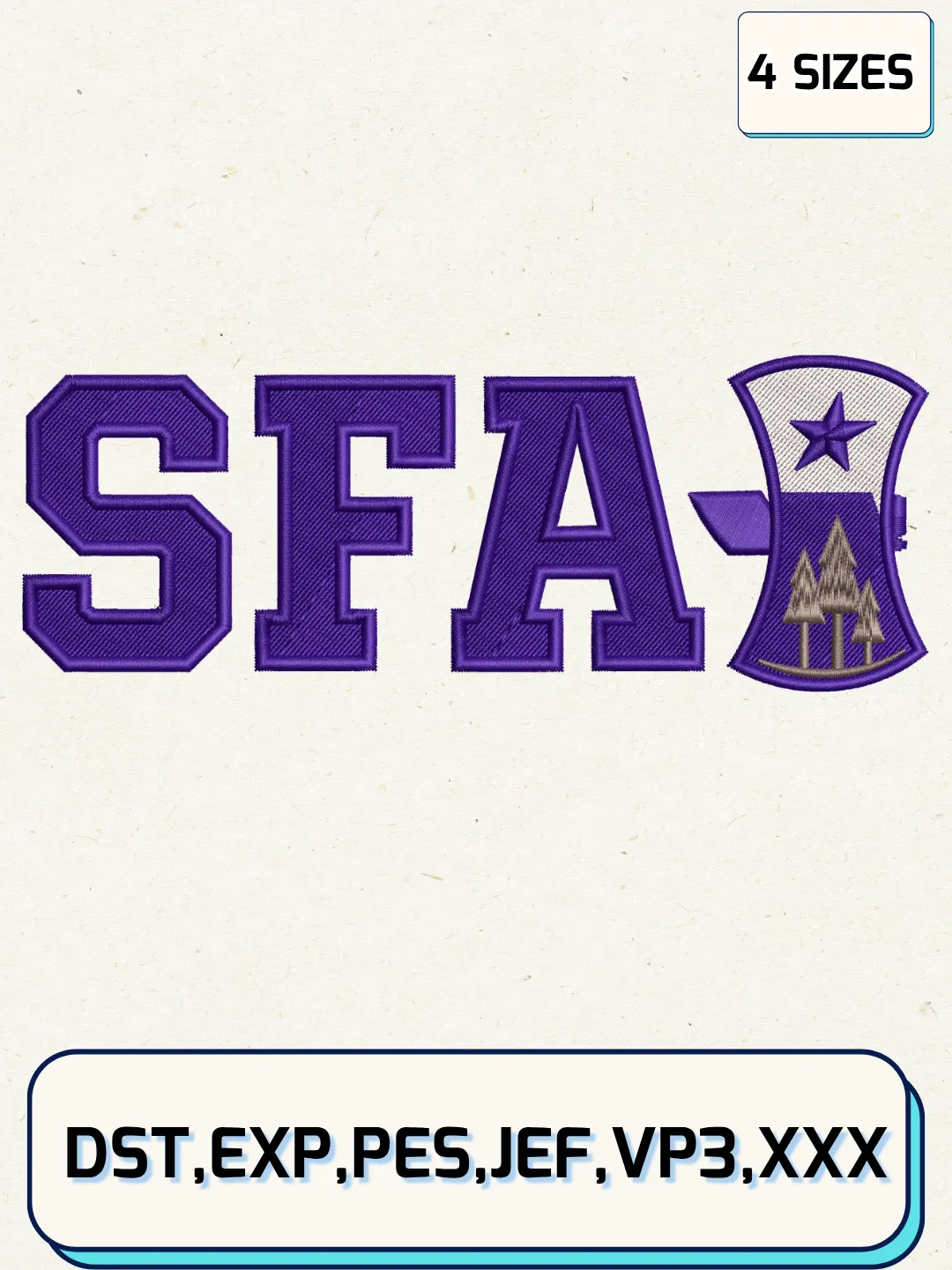 Stephen F. Austin Lumberjacks Alternate Logo Embroidery Design File,NCAA Logo Embroidery Design, Machine Embroidery Files, 4 Sizes