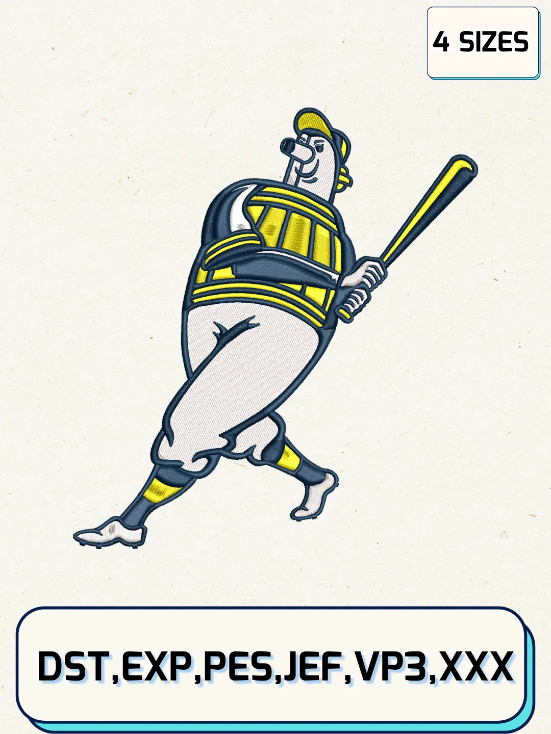 Milwaukee Brewers Alternate Logos Embroidery Design Files, MLB Logos Embroidery Designs, Machine Embroidery Files, 4 Sizes