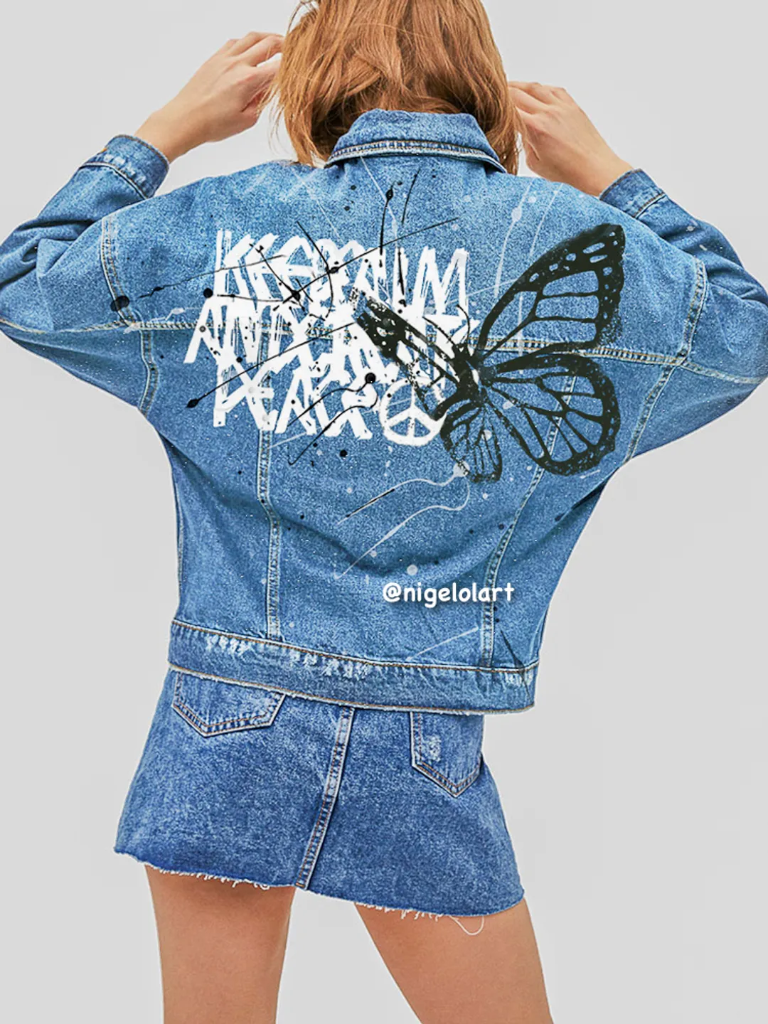 Painted denim jacket Wings Lettering Quotes Jeans jacket Personalized jacket