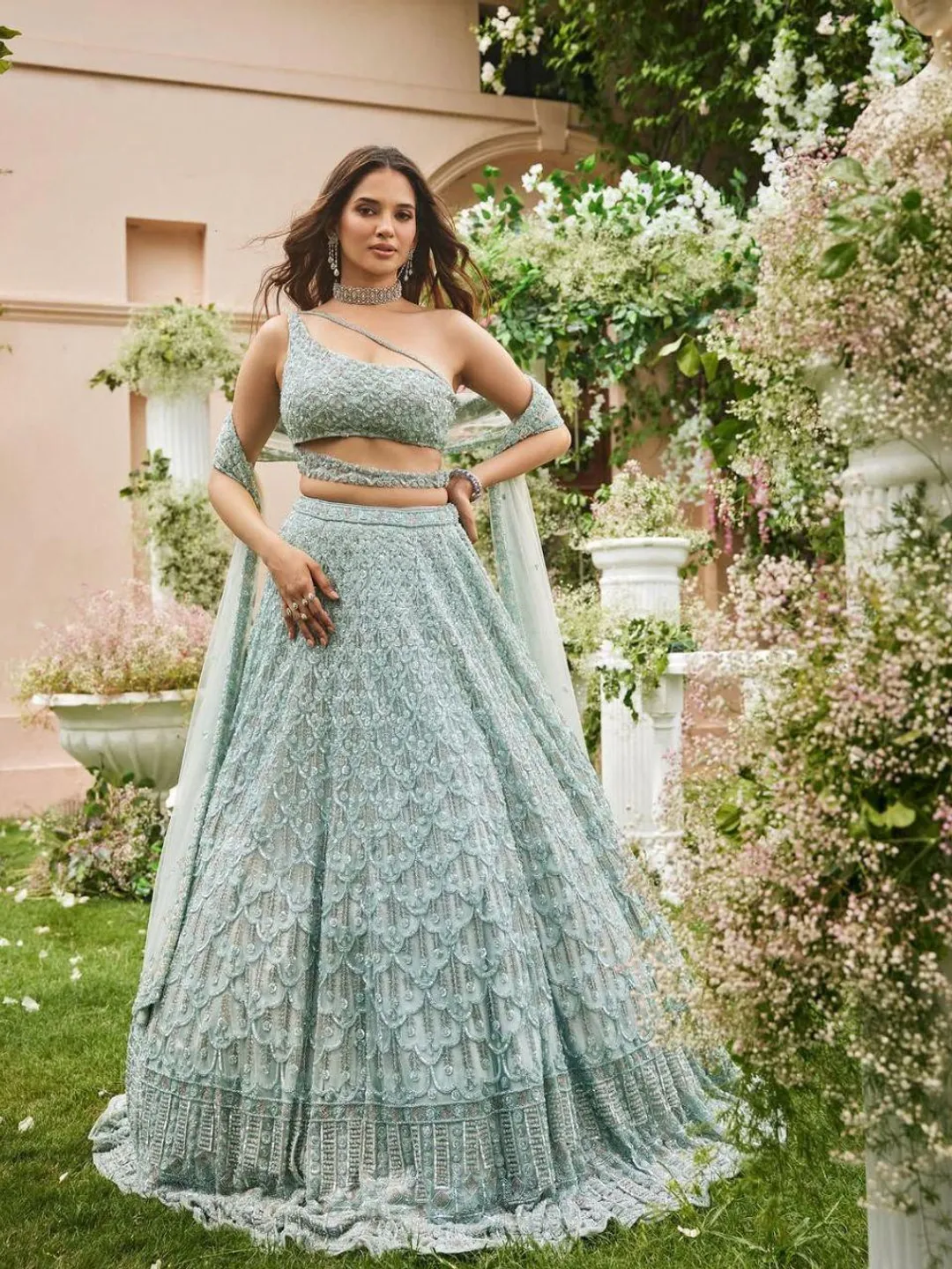 ice blue indian dress Luxury Ice Blue Net Lehenga Choli Embroidery Sequins Coding Work Designer Bollywood Inspired Bridal Reception Wear Indian Wedding Dress