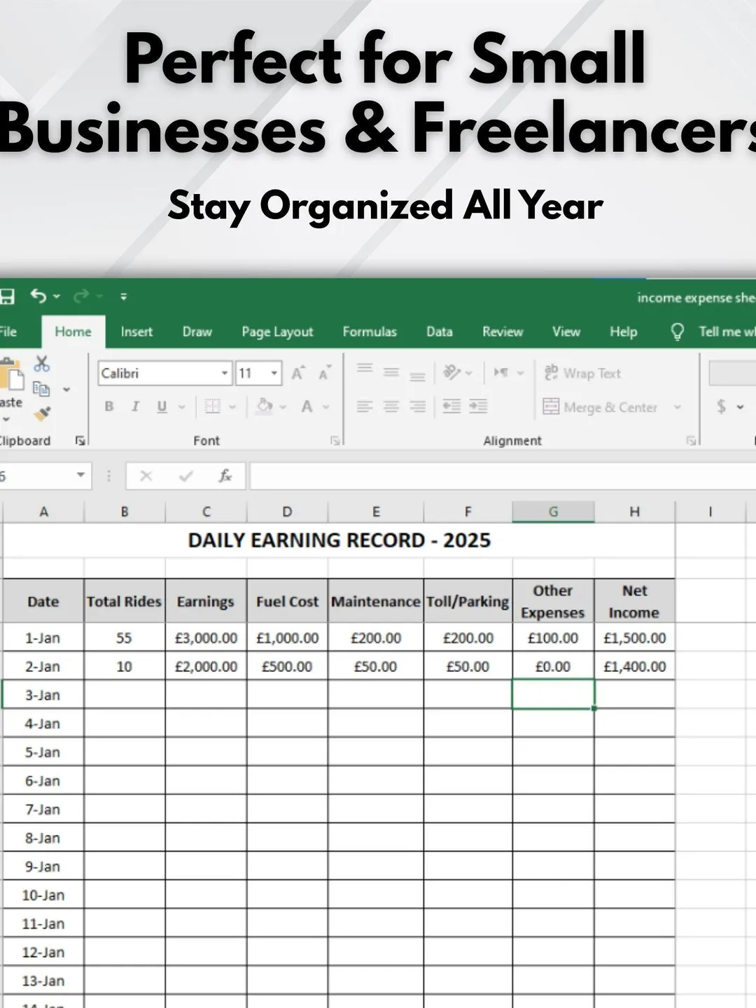 Income & Expense Tracker for Small Business | Editable Printable ...