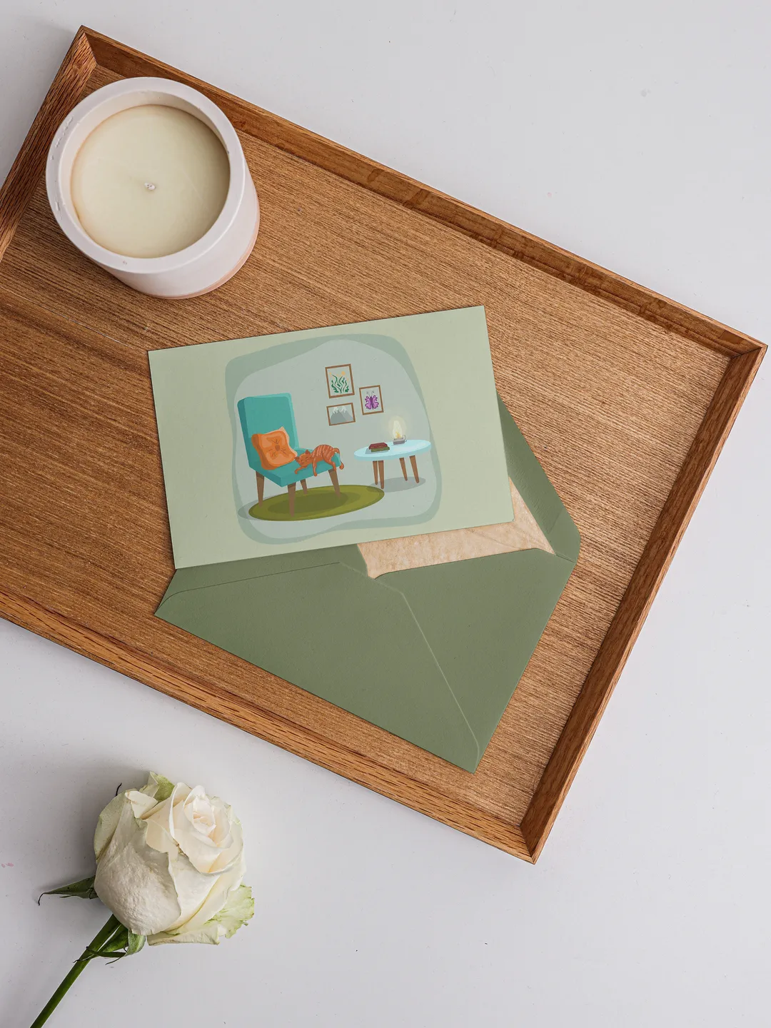 Illustration of a cozy room with a cat