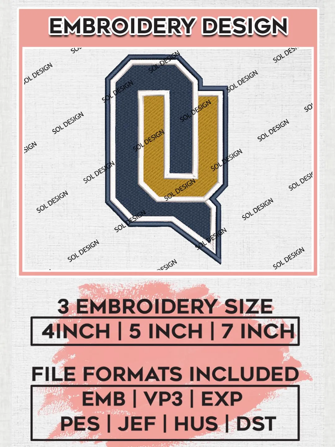 NCAA QU Bobcats Football Team Letter Logo Embroidery Design Files, NCAA Quinnipiac Bobcats Machine Embroidery, NCAA Teams, Game Day, 3 sizes, NCAA Machine embroidery designs, Digital Download