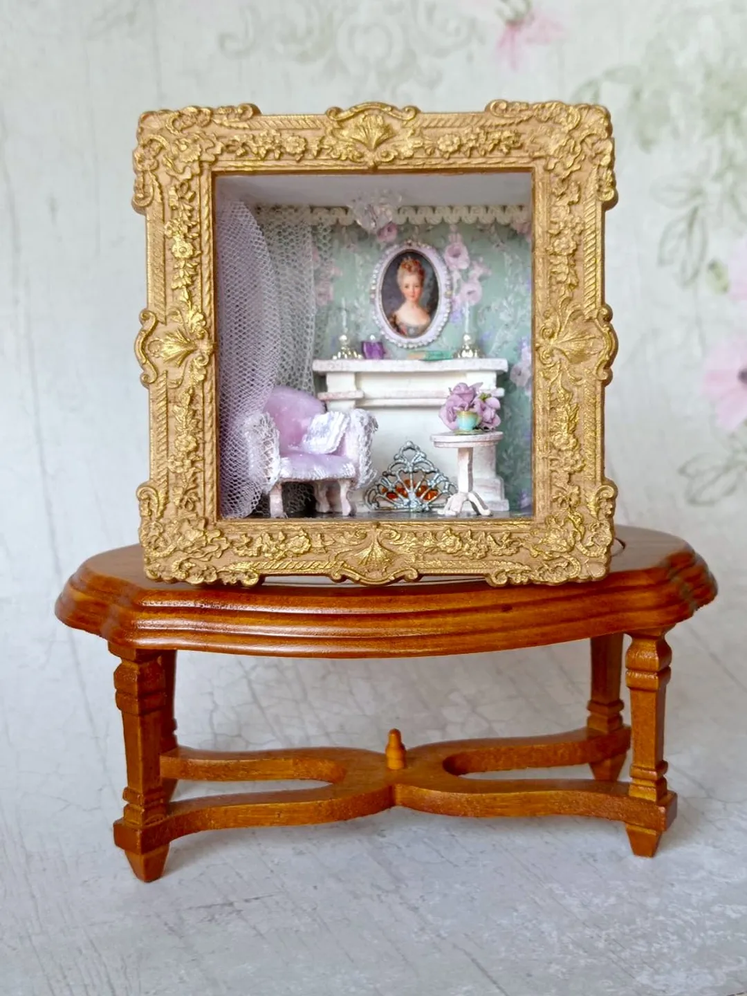 Miniature living room with white fireplace, miniature 1/48 scale ...