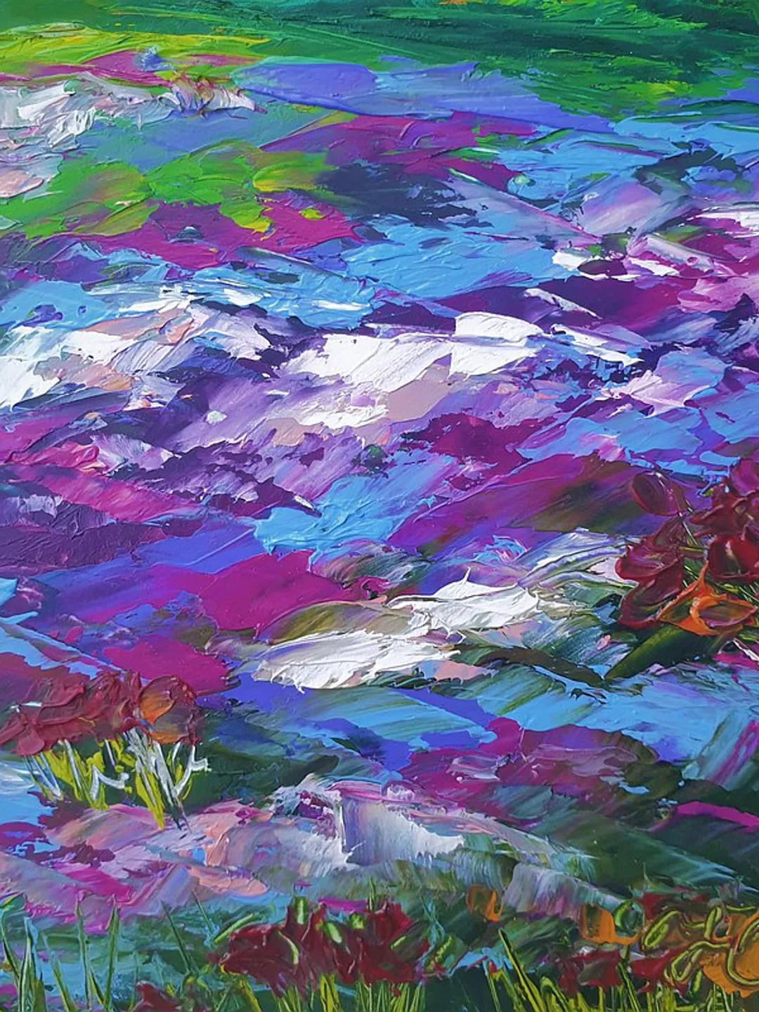Landscape Painting Lavender Original Art Fields Wall Art Impasto Oil ...