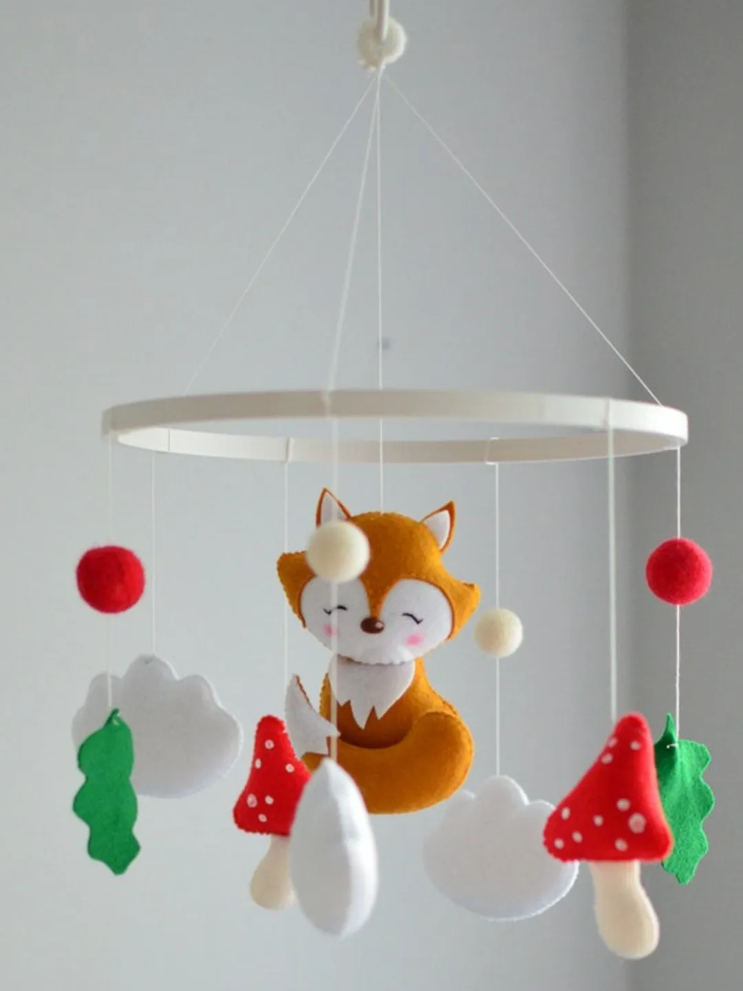 Handmade Woodland nursery mobile with Fox and mushrooms, Gender neutral Baby shower New baby gift