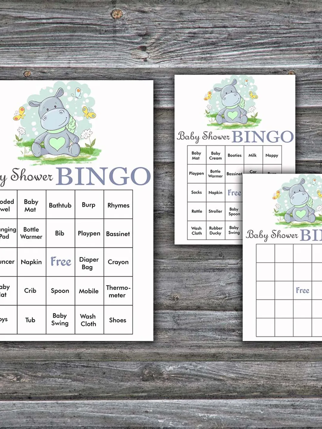 Funny Hippo Baby Shower Bingo Cards,Hippo Baby Shower Bingo Games ...