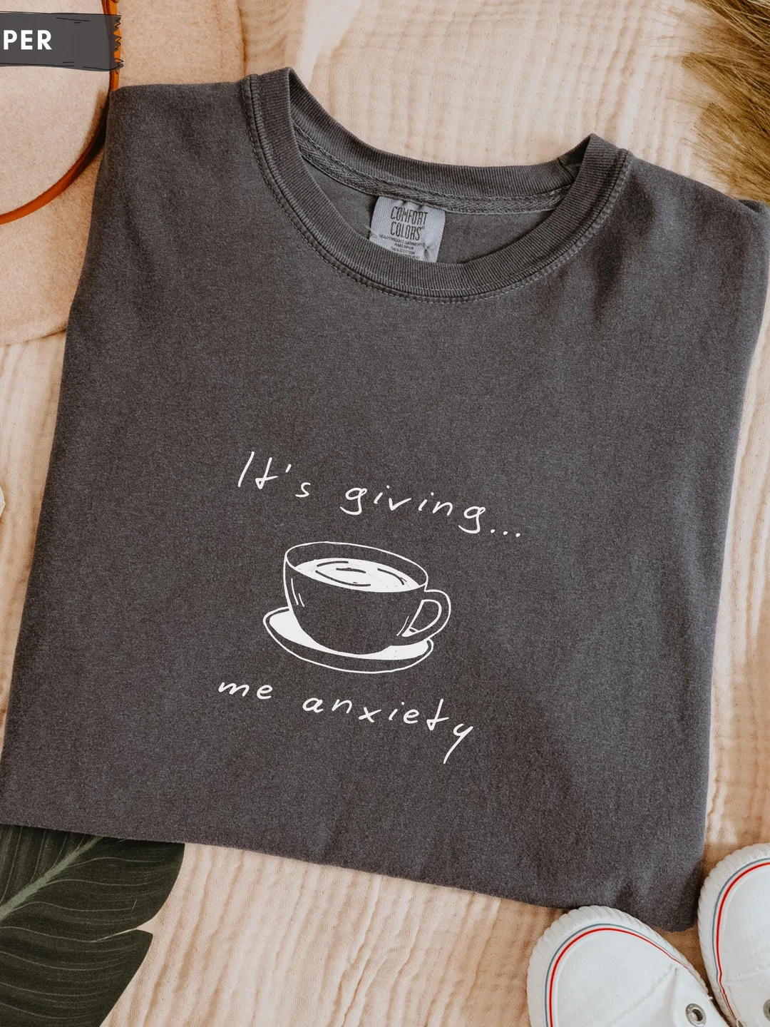 It's Giving Me Anxiety Comfort Colors Tshirt, Funny Gen Z Mom Gift Mom Humor Coffee Shirt for Coffee Lover Mom Mothers Day Gift from Husband