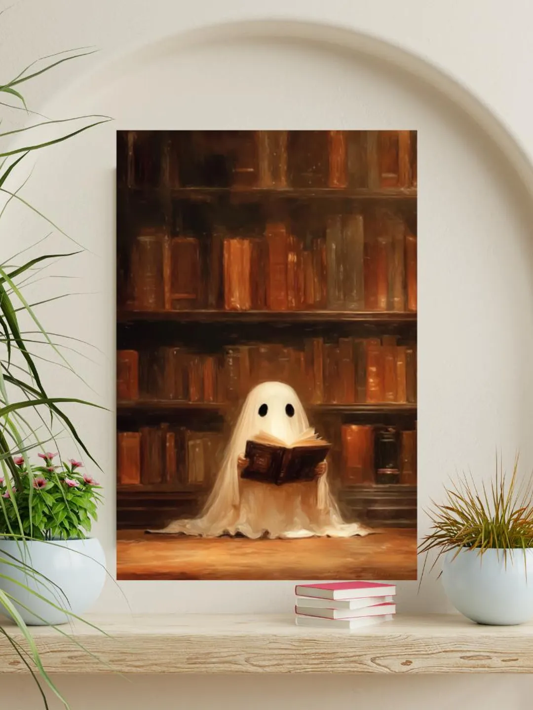 Ghost Reading in Library Print – Spooky Halloween Wall Art (Digital ...
