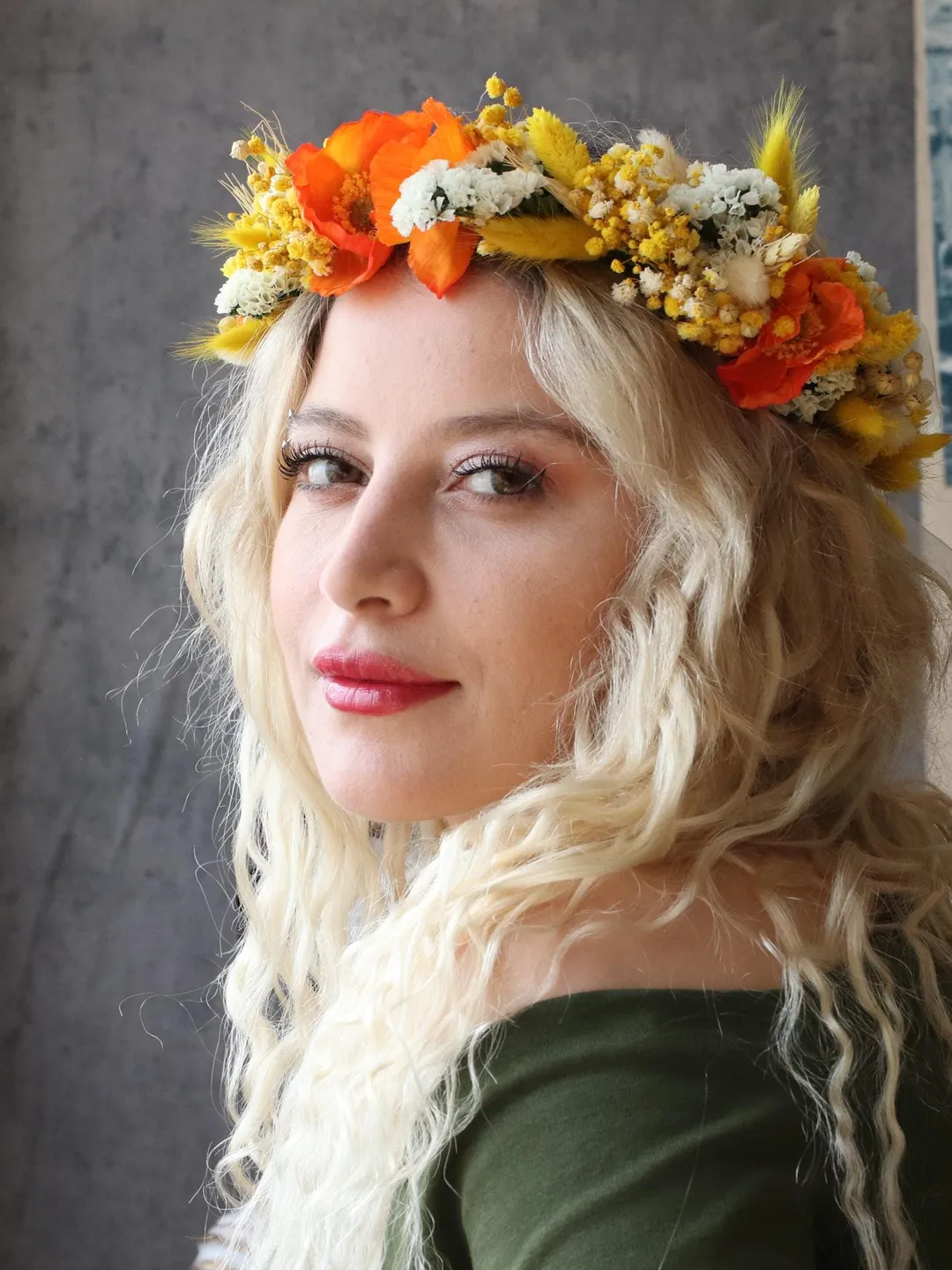 poppy flower crown,Singles Day,Yellow and orange wedding crown,birthday crown, dried flower crown, personalized gift,