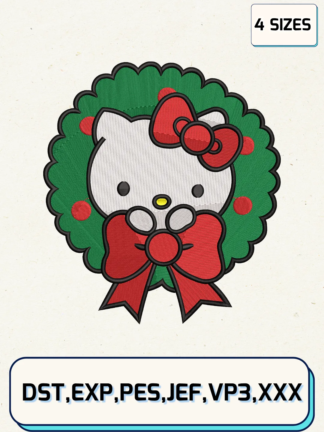 Kitty Chrismas Embroidery Design,Christmas Embroidery Designs,Machine Embroidery Files,Kitty Embroidery Design,4 Sizes
