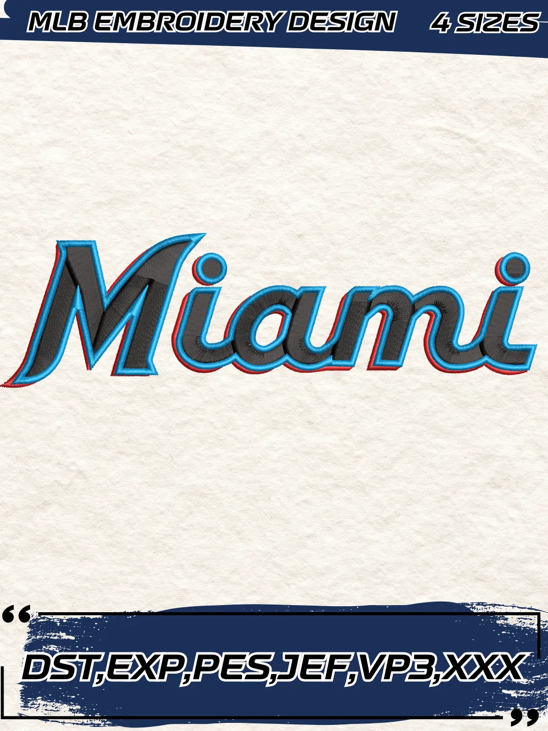 Marlins Baseball Embroidery Design - Jersey Logo - Machine Embroidery File