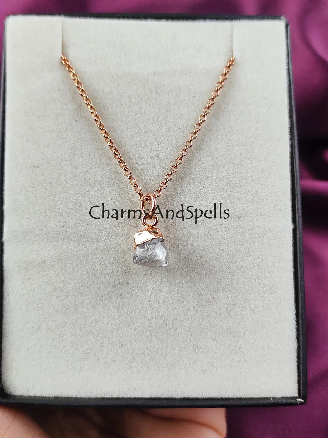 Raw Crystal Quartz Jewelry, Electroplated Copper necklace, Minimalist Necklace, Charm Necklace, Healing Necklace,Valentine Day Gifts