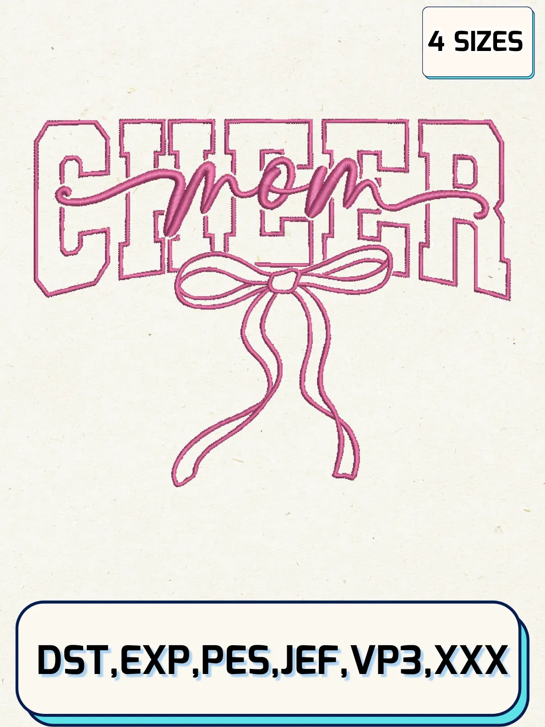 Cheer Mom Bow Embroidery Design Files, Mother's Day Logos Embroidery Designs, Machine Embroidery Files, 4 Sizes